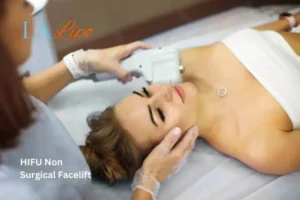 Woman having Hi-Fu to reduce wrinkles Luton.