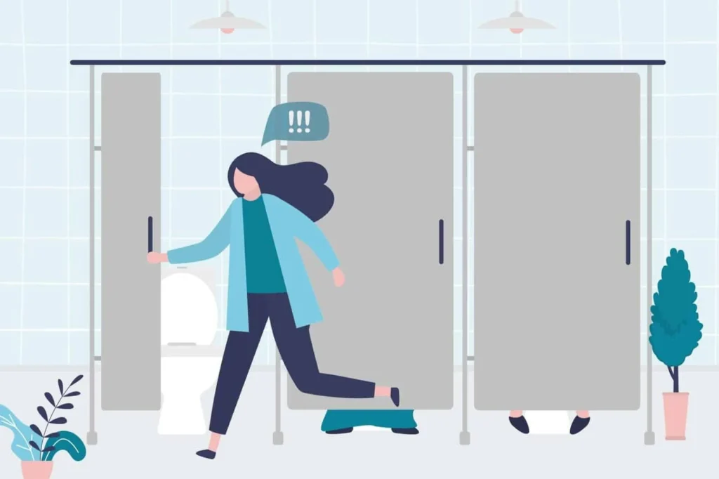 graphic of Urine incontinence Luton woman running to the toilet.