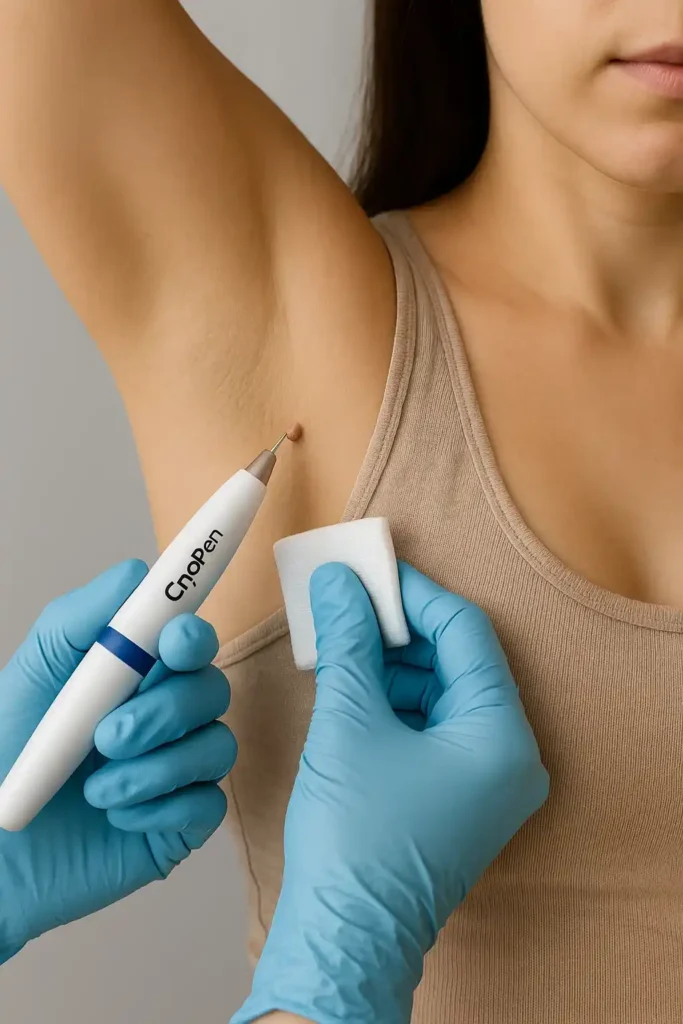 woman having cryopen to remove underarm skin tags Luton