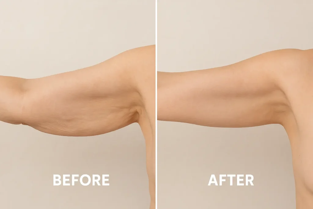 Picture of LA LIPO Luton before and after results of skin tightening treatment on the upper arms.