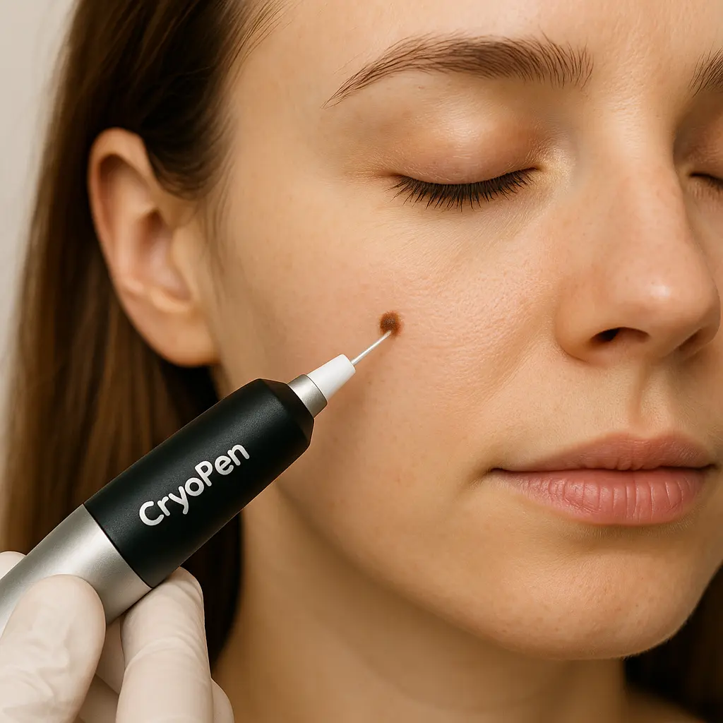 woman receiving facial mole removal Luton using cryopen